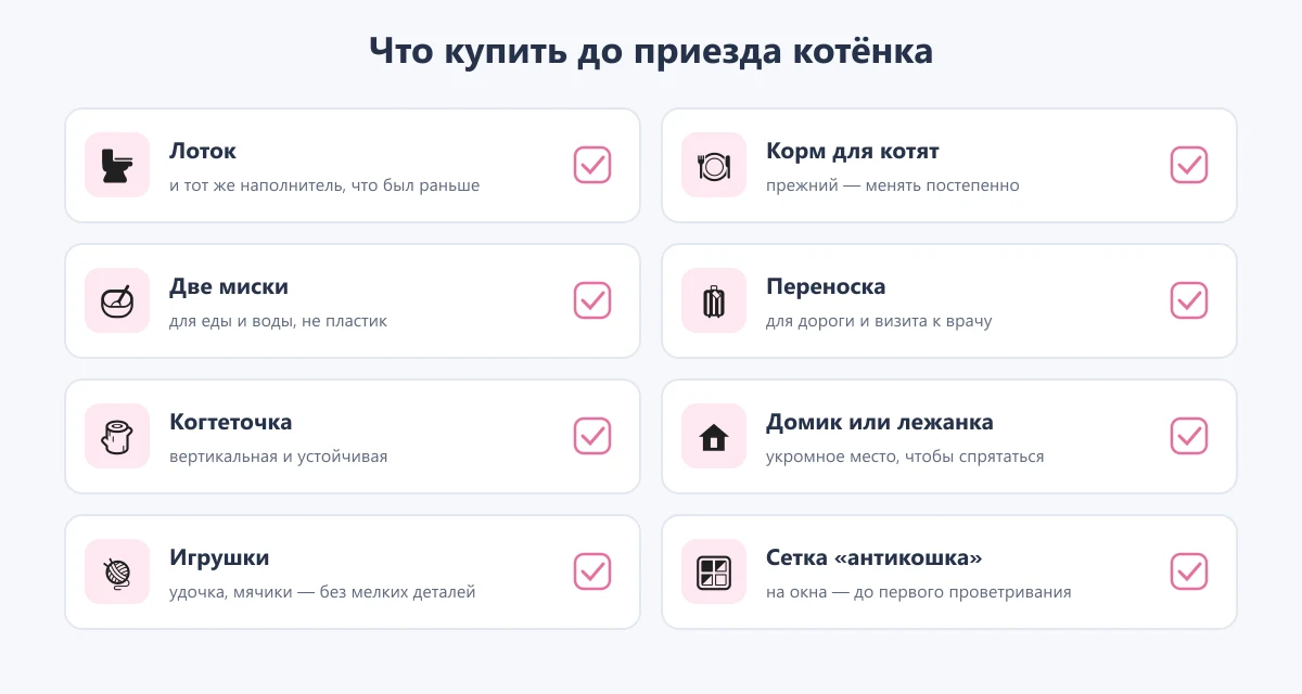 чек-лист: что купить до приезда котёнка