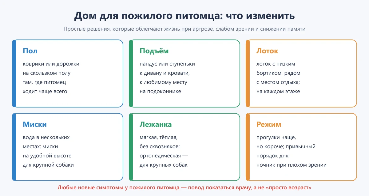 схема: как обустроить дом для пожилой кошки или собаки