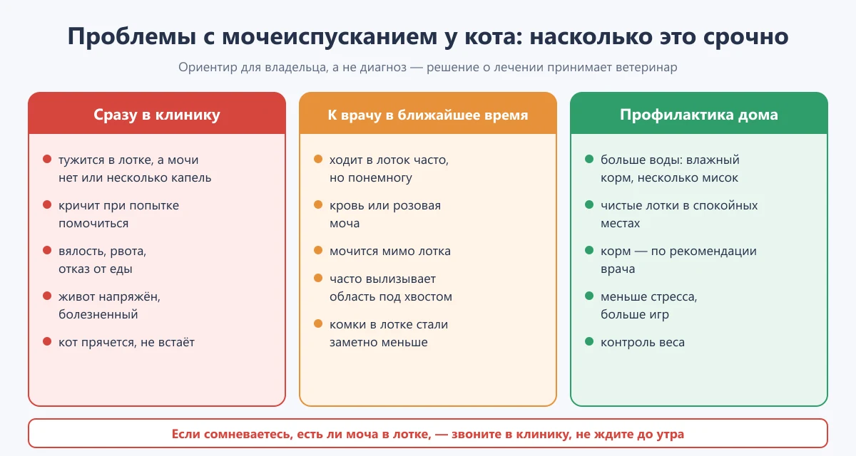 схема: когда при проблемах с мочеиспусканием кота нужно срочно ехать в клинику