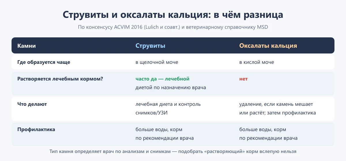 таблица: чем струвиты отличаются от оксалатов кальция у кошек